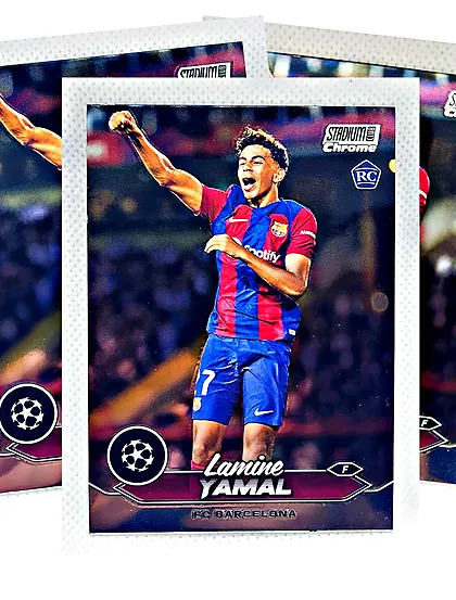 Lamine Yamal 2023-24 Topps Stadium Club Chrome rookie cards, FC Barcelona, lot of three